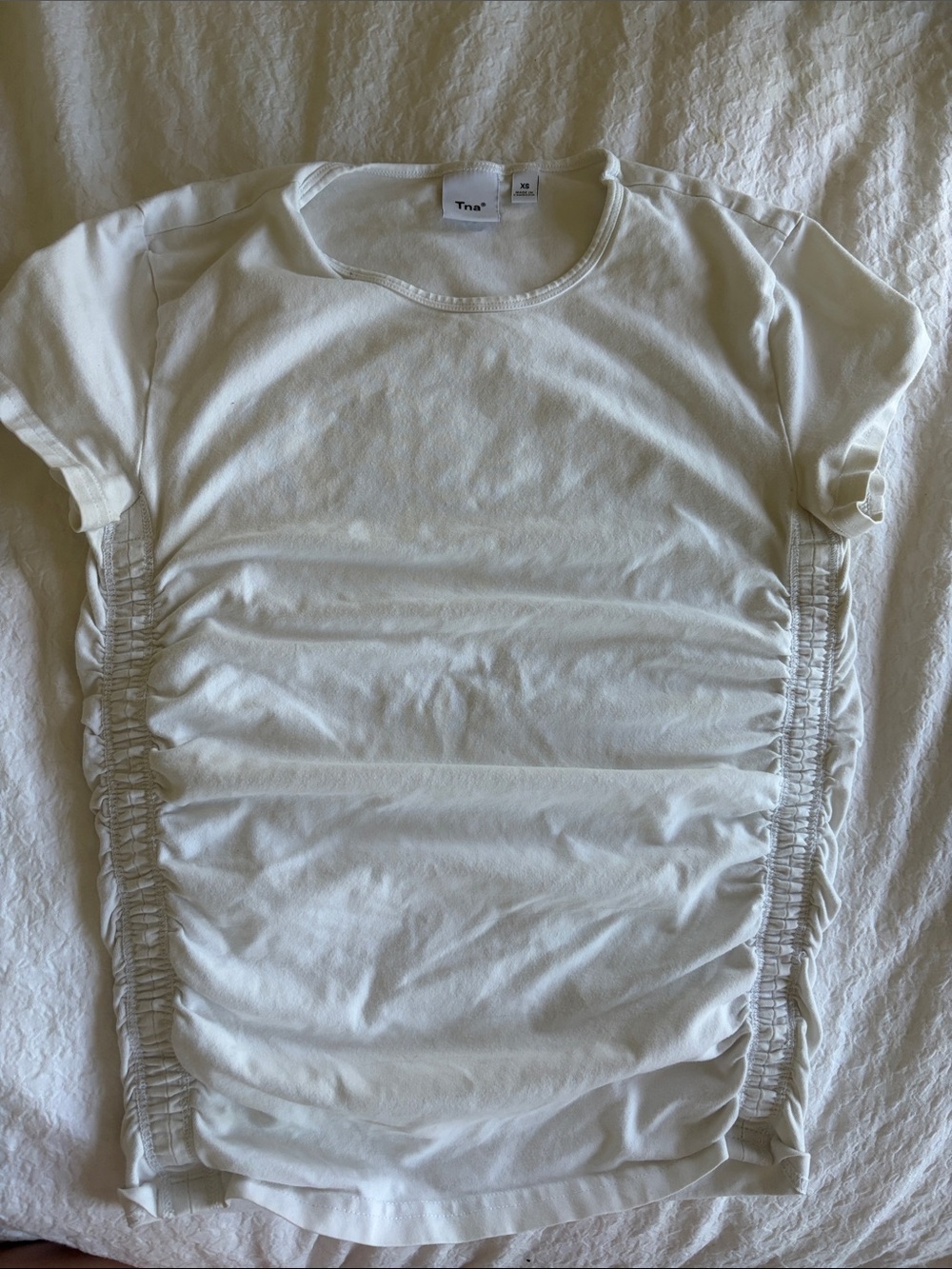 TNA White Short Sleeve Ruched Side Tee
